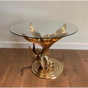 Brass Coffee Table Representing A Fish. Very Good Quality. French Work. Circa 1970