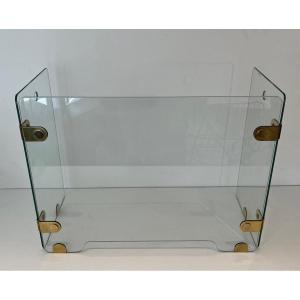 Firewall With Three Glass Panels And Brass Hinges. French Work. Around 1970