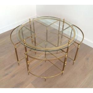 Round Brass Coffee Table In Neoclassical Style. French Work From Maison Baguès.