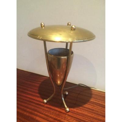 Tripode Brass Lamp With Circular Reflector. Circa 1950
