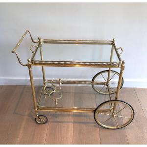 Neoclassical Style Rolling Table In Brass With Double Removable Trays 