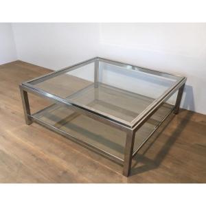 Large Square Chromed Coffee Table. French Work. Circa 1970