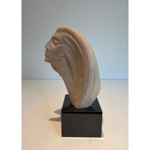 Terracotta Sculpture Representing A Woman's Face. Work Signed By Austin Prod. 1980