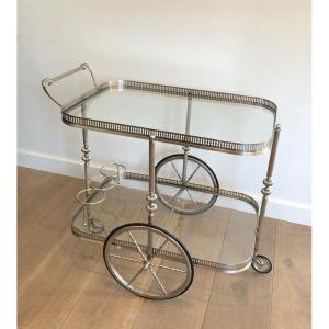 Neoclassical Style Rolling Table In Silver Brass. French Work