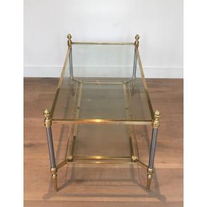 Neoclassical Style Brushed Steel And Brass Coffee Table. French Work By Maison Jansen