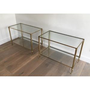 Pair Of Neoclassical Style Brass Side Tables With Fluted Legs Attributed To Maison Jansen
