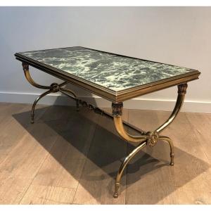 Neoclassical Style Brass Coffee Table With Green Marble Top By Raymond Subes