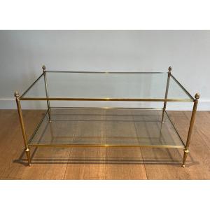Neoclassical Style Coffee Table In Bronze And Brass With Clear Glass Shelves By Maison Baguès
