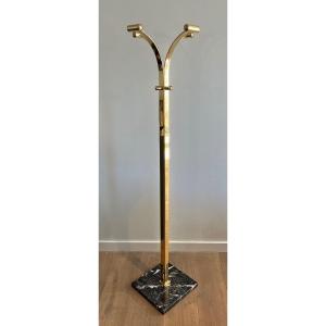 Brass Coat Rack On A Square Marble Base. French Work. Circa 1970