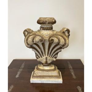 Decorative Element In Carved Wood On Carrara Marble Base That Can Be Mounted As A Lamp. 