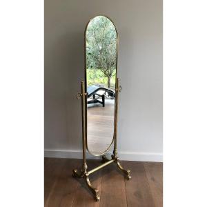 Neoclassical Style Swinging Brass Psyche Mirror. French Work. Circa 1970