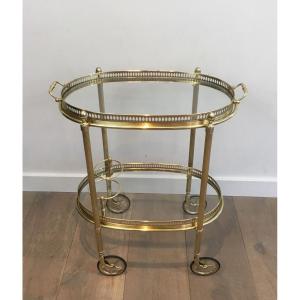 Petite Table Roulante Ovale en Laiton à Double Plateaux Amovibles de la Maison Bagués