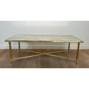 Important Neoclassical Style Brass And Faux-antiques Mirror Top Coffee Table By Maison Jansen
