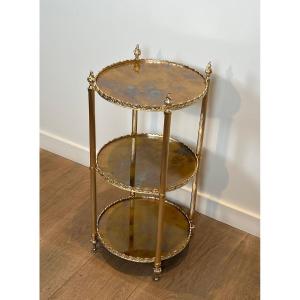 Three Tiers Round Gueridon With Eglomized Mirror Tops By Maison Jansen