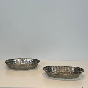 Set Of Two Silver-plated Metal Wire Baskets / Vide-poches
