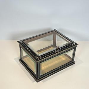 Napoleon III Jewelry Box In Black Lacquered Wood With Beveled Glass Inlaid With Mother-of-pearl
