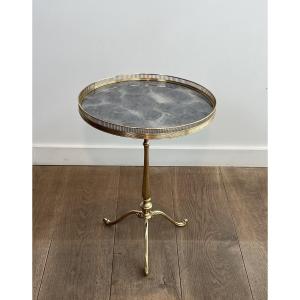 Guéridon en Laiton et Plateau de Miroir Eglomisé Attribué à la Maison Jansen. Vers 1940