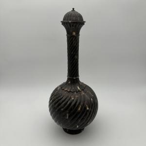 Large Ceremonial Bottle In Twisted Horn Veneer And Brass, 1980s
