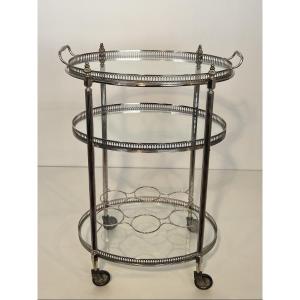 Silver-plated Three-tier Oval Bar Cart, Attributed To Maison Jansen, 1940s
