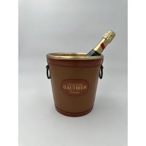 Seau à Champagne Gainé de Cuir Surpiqué, Champagne Gauthier, Années 1970.