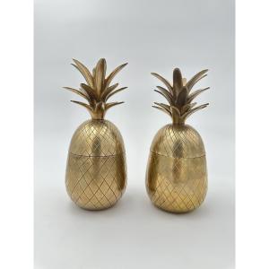 Paire de Seaux à Glace "Ananas" en Laiton, dans le Goût de Mauro Manetti, Années 1970.