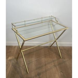 Neoclassical Style Brass And Glass Gradin Desk, Attributed To Maison Jansen, 1940s.