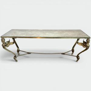 Table Basse aux Sphynges en Bronze et Plateau Miroir Venere, Vers 1970