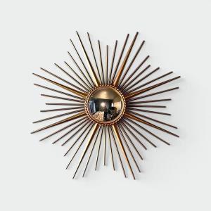 Sunburst Mirror In Gilt Metal With A Convex Mirror. French Work In The Style Of Chaty Vallauris