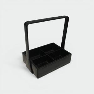 Nécessaire de Bureau Moderniste en Cuir Noir à Anse Cintrée par Jacques Adnet, France vers 1950