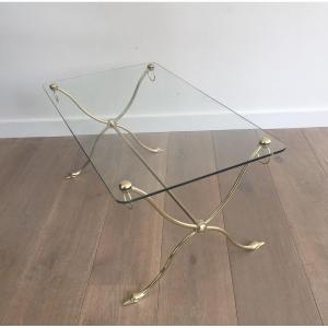 Swan-neck Coffee Table In Brass With Glass Top, Maison Jansen, Circa 1940