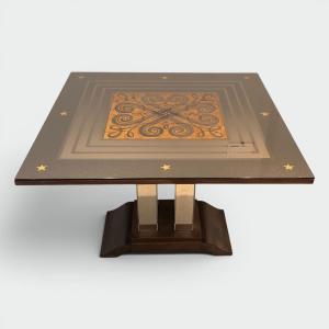 Art Deco Table Made Of Eglomized Mirror Top In The Style Of Jules Leleu And Max Ingrand