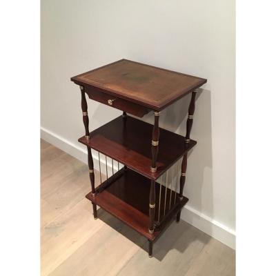 Small Mahogany Table, Leather And Brass. 1950