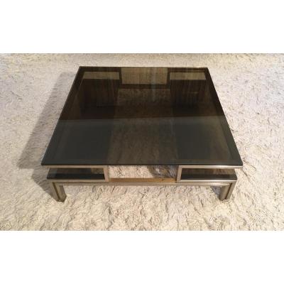 Brushed Steel And Brass Coffee Table By Guy Lefevre