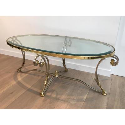 In The Taste Of The House Jansen.belle And Large Coffee Table Neoclassical Oval Brass And Ac