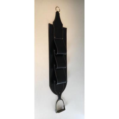 . Leather Wall Magazine Rack. Around 1950