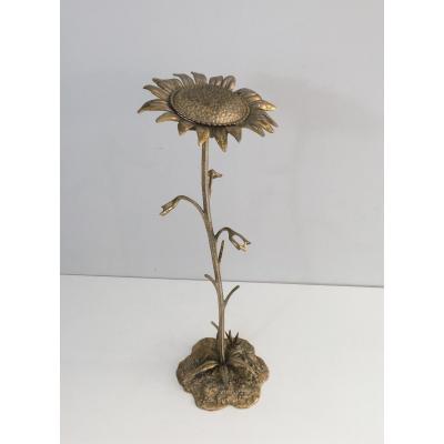 Elément Décoratif En Bronze Représentant Un Tournesol. Vers 1960