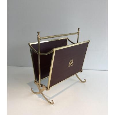 Attributed To Maison Jansen. Neoclassical Brass And Mahogany Magazine Rack. French. Circa 1940 