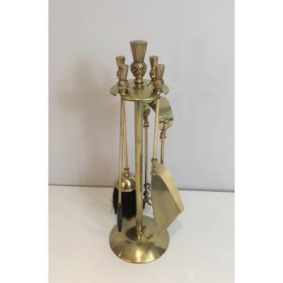 In The Style Of Maison Jansen. Neoclassical Brass Fire Place Stools With Pineapple Decorations