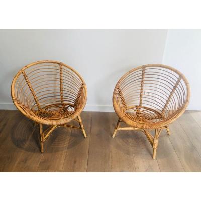 Pair Of Rattan Armchairs. French. Circa 1970