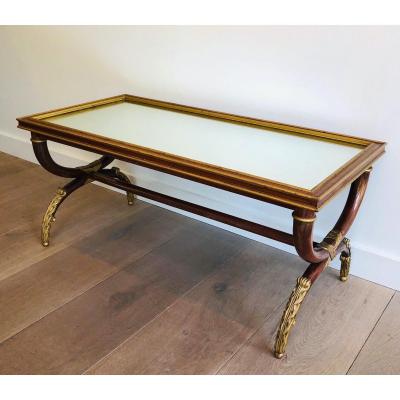 Maison Hirch. Carved And Gilt Wood Coffee Table With Mirror Top. French Work Signed M Hirch