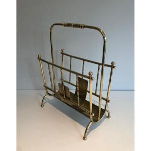 Neoclassical Style Brass Magazine Rack. French. Circa 1970