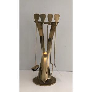 Brass Design Fireplace Tools. French. Circa 1970