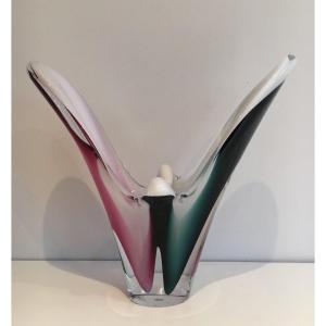 Vase coquille en verre multicolore. Travail Suédois signé Flygsfors, 1956
