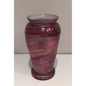 Multicolor Glass Vase. Austrian Work In The Style Of Loetz. Circa 1970