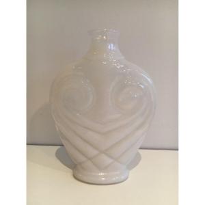 White Opalin Owl Vase. French Work. Circa 1970