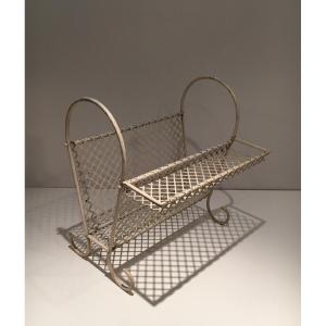 White Lacquered Et Perforated Magazine Rack. French Work In The Style Of Mathieu Matégot. 1950s