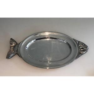 Silver Plated Dish Representing A Fish. Italian Work, Marked Teghini Firenze Made In Italy