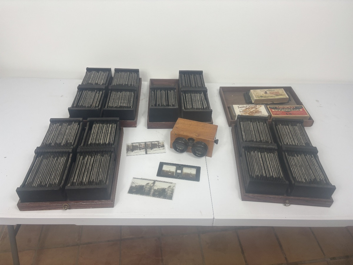 Meuble stéréoscope ancien avec env. 280 plaques – Première Guerre mondiale-photo-2