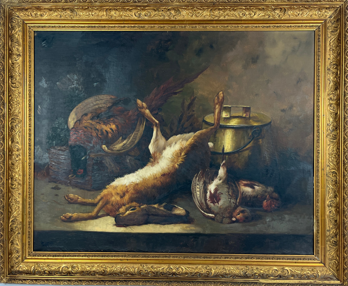 Nature Morte De Chasse Au Gibier Signée Artigau - XIXth Century