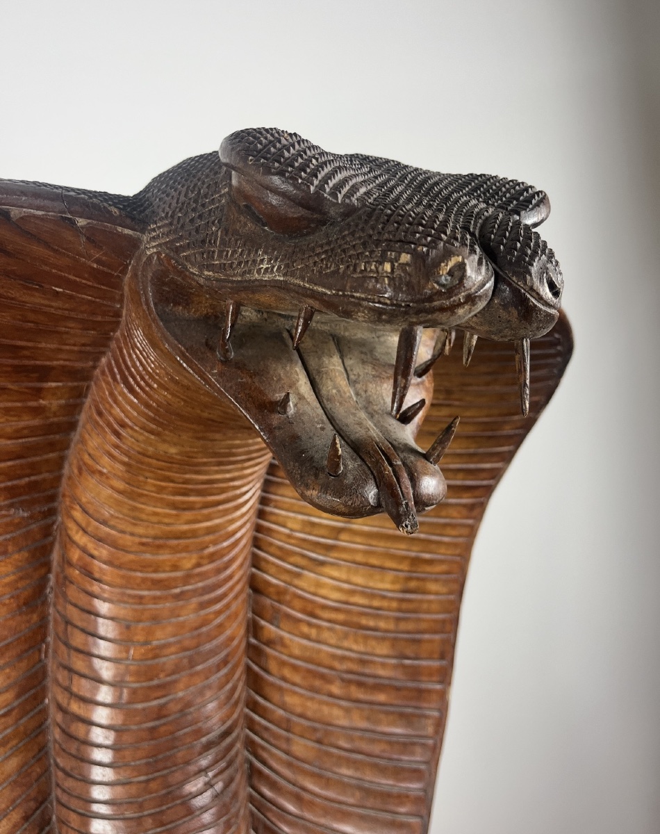 Large Naga Cobra Sculpture Carved From Solid Wood, Bali, Indonesia, 20th Century-photo-2